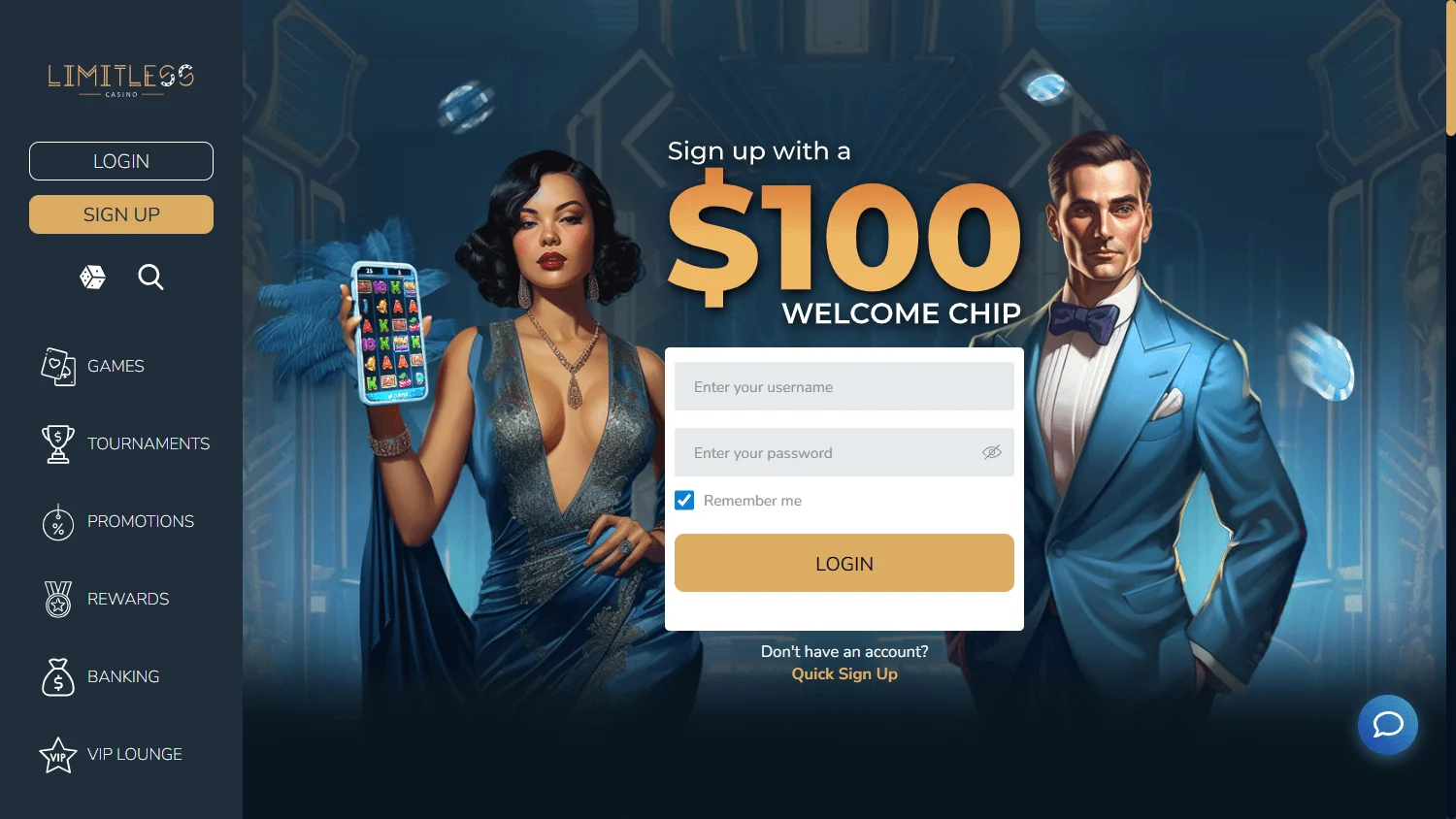 Limitless Casino home screen on desktop